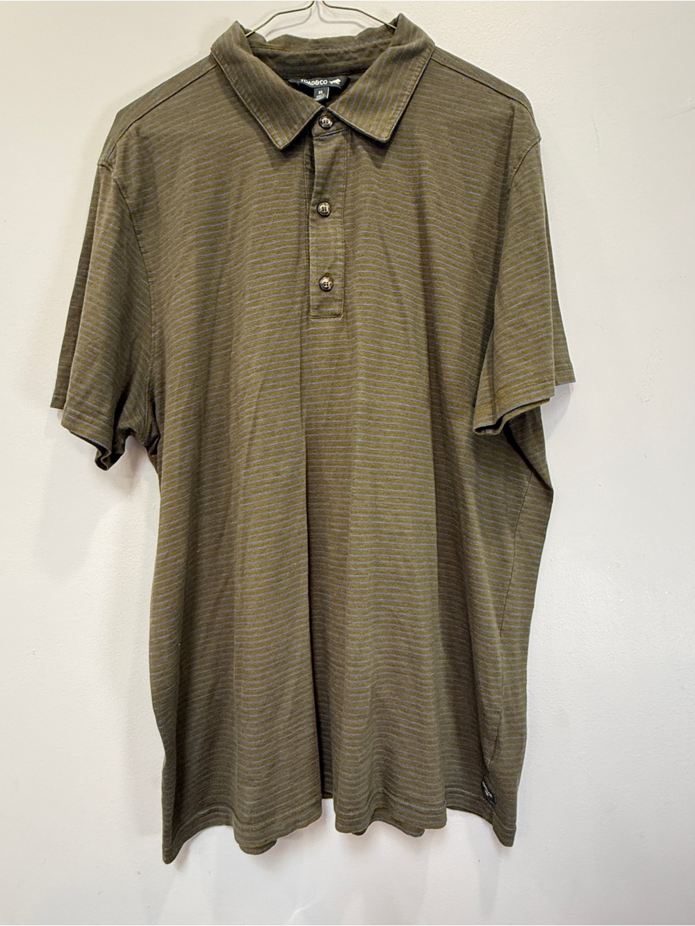 Toad&Co Olive Green Short-Sleeve Polo with Subtle Stripe